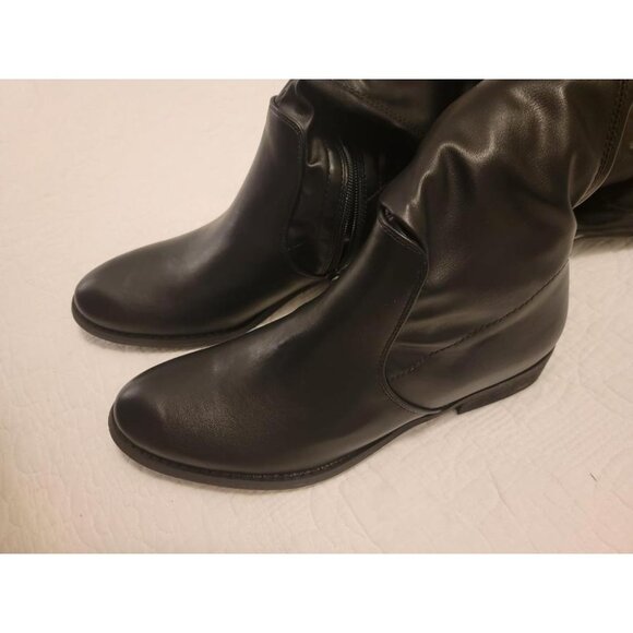 🆕Women Pu Black Over The Knee Boots Thigh High Low Block Heel Pointed Toe Boot - Picture 4 of 11